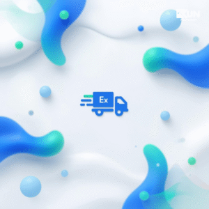 Minimal ecommerce banner with a delivery truck icon on a white background, featuring royal blue and green accent elements to represent product backorders and upcoming restock