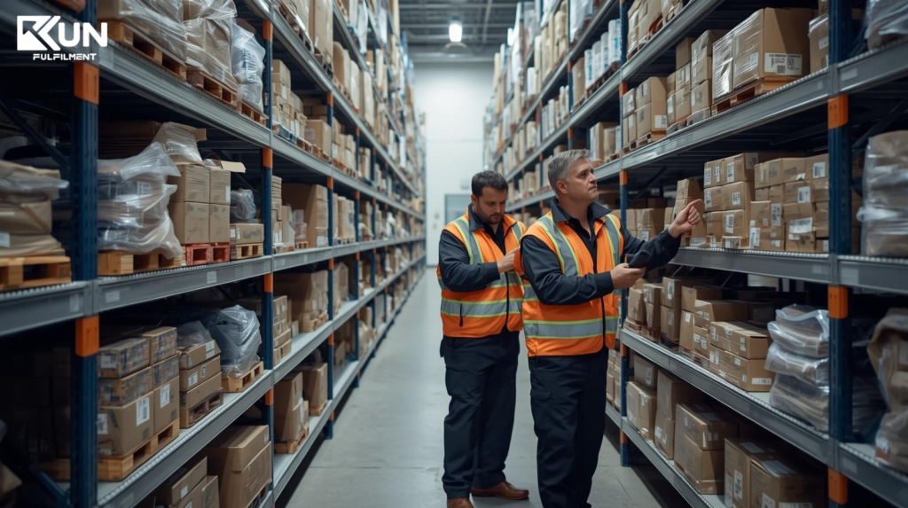 Warehouse employee scanning luxury product SKU with barcode system